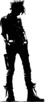 AI generated Silhouette punk man skin head black color only full body vector