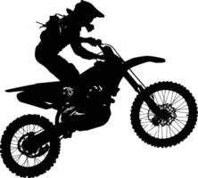 AI generated Silhouette Motocross jumps in the air black color only vector