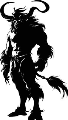 AI generated Silhouette Minotaur the Mythical Creature black color only