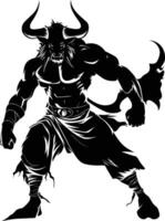 AI generated Silhouette Minotaur the Mythical Creature black color only vector