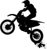 AI generated Silhouette Motocross jumps in the air black color only vector