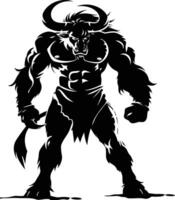 AI generated Silhouette Minotaur the Mythical Creature black color only vector