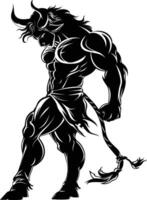 AI generated Silhouette Minotaur the Mythical Creature black color only vector