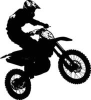 AI generated Silhouette Motocross jumps in the air black color only vector