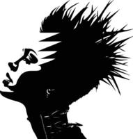 AI generated Silhouette punk lady woman skin head black color only vector