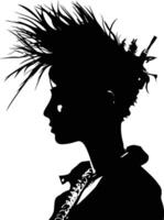 AI generated Silhouette punk lady woman skin head black color only vector