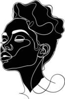 AI generated aesthetic woman with continuous line art style black color only vector