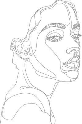 AI generated aesthetic woman with continuous line art style black color only
