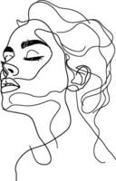 AI generated aesthetic woman with continuous line art style black color only vector