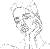 AI generated aesthetic woman with continuous line art style black color only vector