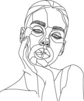 AI generated aesthetic woman with continuous line art style black color only vector