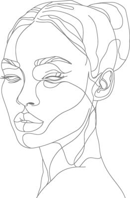 AI generated aesthetic woman with continuous line art style black color only