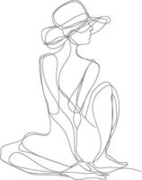 AI generated aesthetic woman with continuous line art style black color only vector