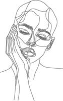 AI generated aesthetic woman with continuous line art style black color only vector