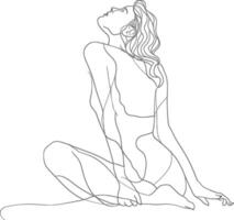 AI generated aesthetic woman with continuous line art style black color only vector