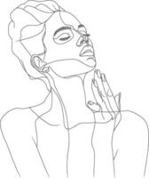 AI generated aesthetic woman with continuous line art style black color only vector