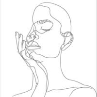 AI generated aesthetic woman with continuous line art style black color only vector