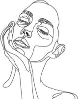 AI generated aesthetic woman with continuous line art style black color only vector