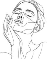 AI generated aesthetic woman with continuous line art style black color only vector