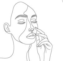 AI generated aesthetic woman with continuous line art style black color only vector