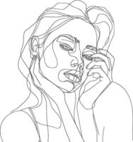 AI generated aesthetic woman with continuous line art style black color only vector