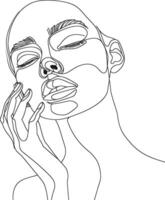 AI generated aesthetic woman with continuous line art style black color only vector