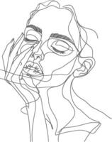 AI generated aesthetic woman with continuous line art style black color only vector