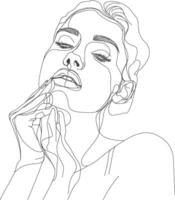 AI generated aesthetic woman with continuous line art style black color only vector