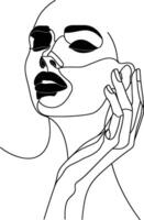 AI generated aesthetic woman with continuous line art style black color only vector