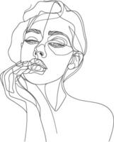 AI generated aesthetic woman with continuous line art style black color only vector