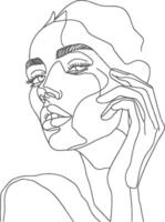 AI generated aesthetic woman with continuous line art style black color only vector