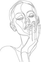 AI generated aesthetic woman with continuous line art style black color only vector