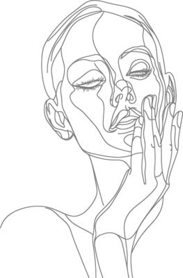 AI generated aesthetic woman with continuous line art style black color only