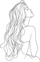 AI generated aesthetic woman with continuous line art style black color only vector