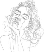 AI generated aesthetic woman with continuous line art style black color only vector