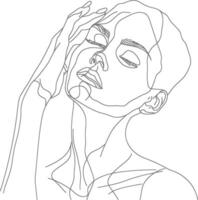 AI generated aesthetic woman with continuous line art style black color only vector