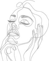 AI generated aesthetic woman with continuous line art style black color only vector