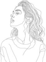 AI generated aesthetic woman with continuous line art style black color only vector