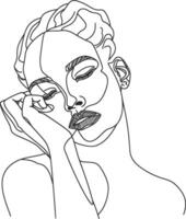 AI generated aesthetic woman with continuous line art style black color only vector