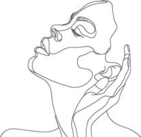 AI generated aesthetic woman with continuous line art style black color only vector