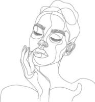 AI generated aesthetic woman with continuous line art style black color only vector