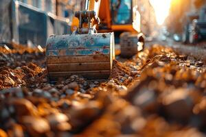 AI generated An excavator digging dirt on a construction professional photography photo