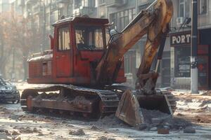 ai generado un excavador excavación suciedad en un construcción profesional fotografía foto