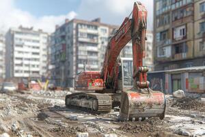 ai generado un excavador excavación suciedad en un construcción profesional fotografía foto