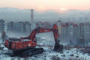 AI generated An excavator digging dirt on a construction professional photography photo