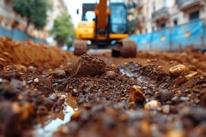 ai generado un excavador excavación suciedad en un construcción profesional fotografía foto