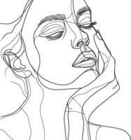 AI generated aesthetic woman with continuous line art style black color only vector