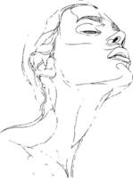 AI generated aesthetic woman with continuous line art style black color only vector