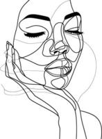 AI generated aesthetic woman with continuous line art style black color only vector