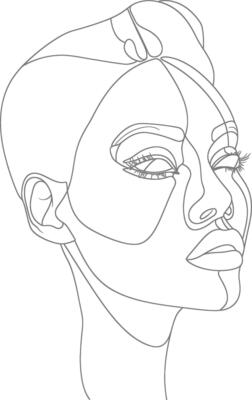 AI generated aesthetic woman with continuous line art style black color only